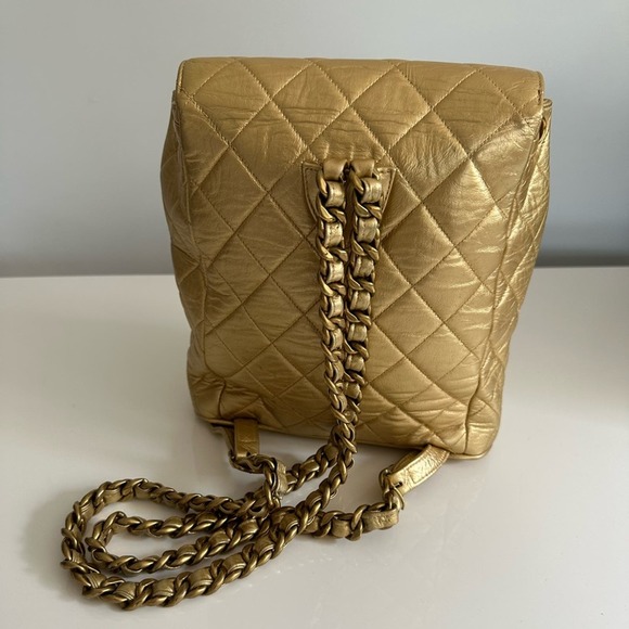 Chanel Rare 1991-1994 Vintage 90’s Duma Mini Backpack Metallic Gold main image 4